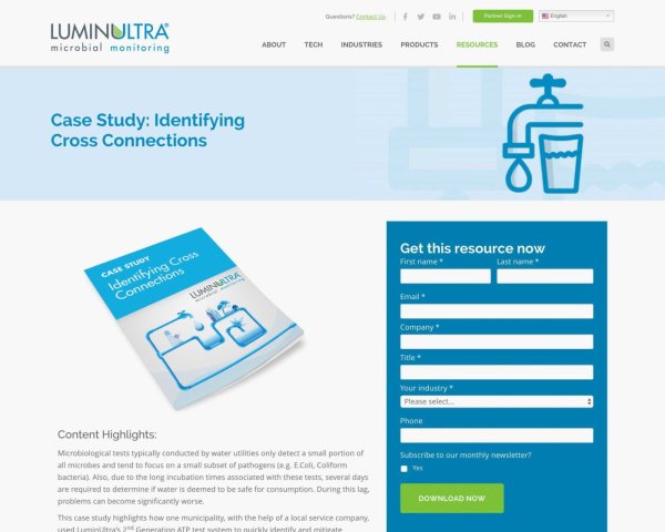 Biotech Web Design Example: LuminUltra Case Study Page.