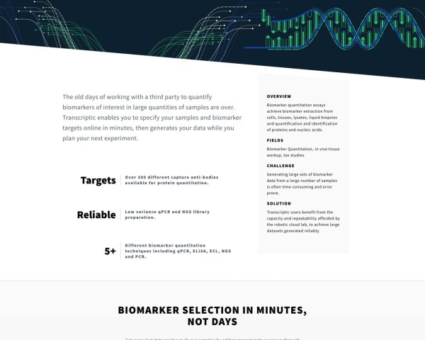 Biotech Web Design Example: Transcriptic Homepage Preview.