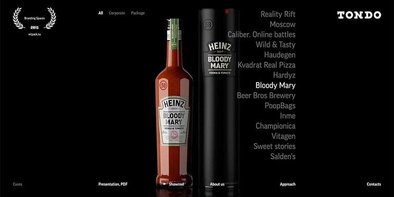 Tondo Design edgy website example with bold color-changing visuals.