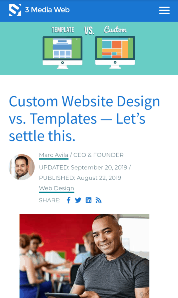 example of the hamburger icon on the 3 media web mobile site