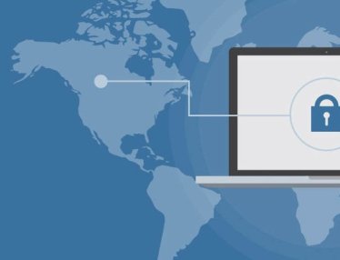 graphic of computer with a lock overlayed on map of the world