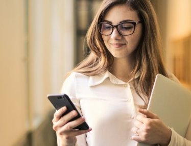 business woman using voice search