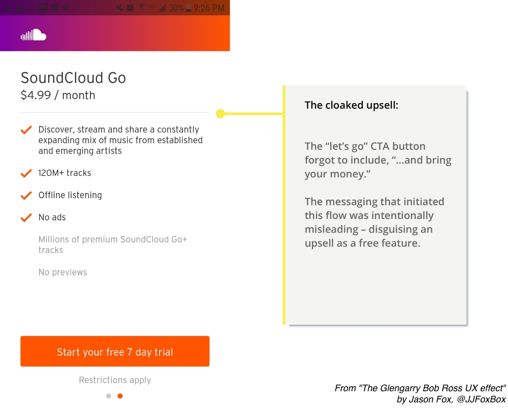 Soundcloud disguises an upsell as a free feature