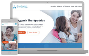 The Epygenix Therapeutics website, a biopharma company. 