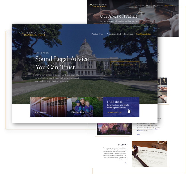 Law Offices of Daniel A. Hunt homepage design with Sound Legal Advice hero