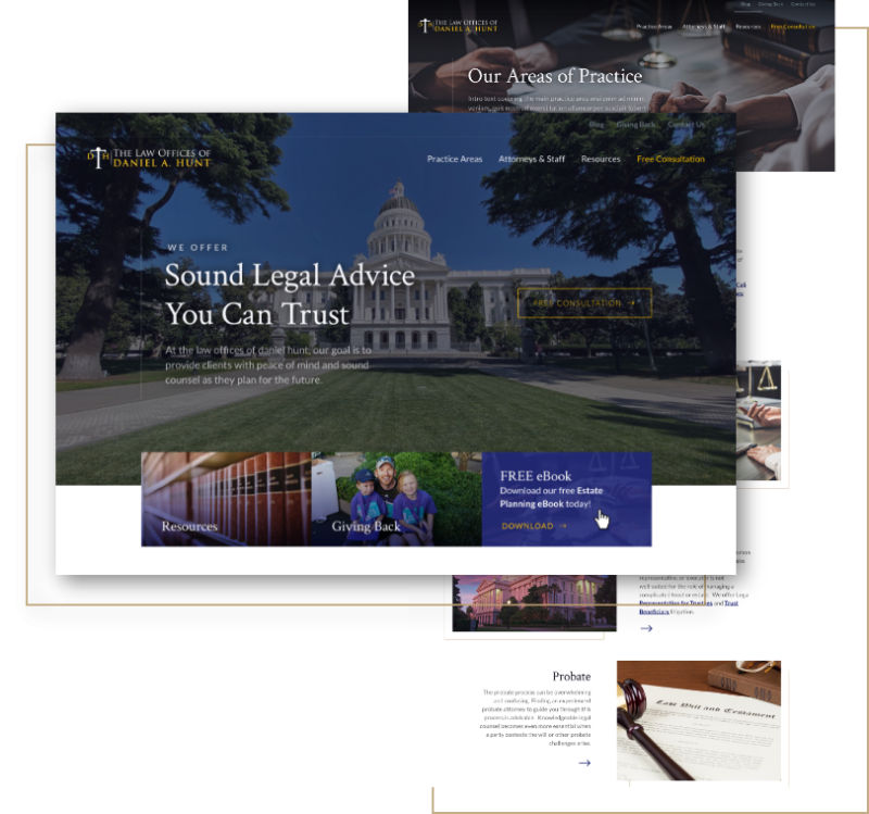 Law Offices of Daniel A. Hunt homepage design with Sound Legal Advice hero