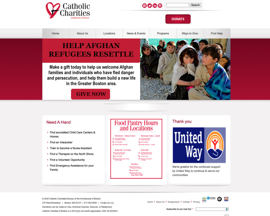 Catholic Charities of Boston Home Page Before