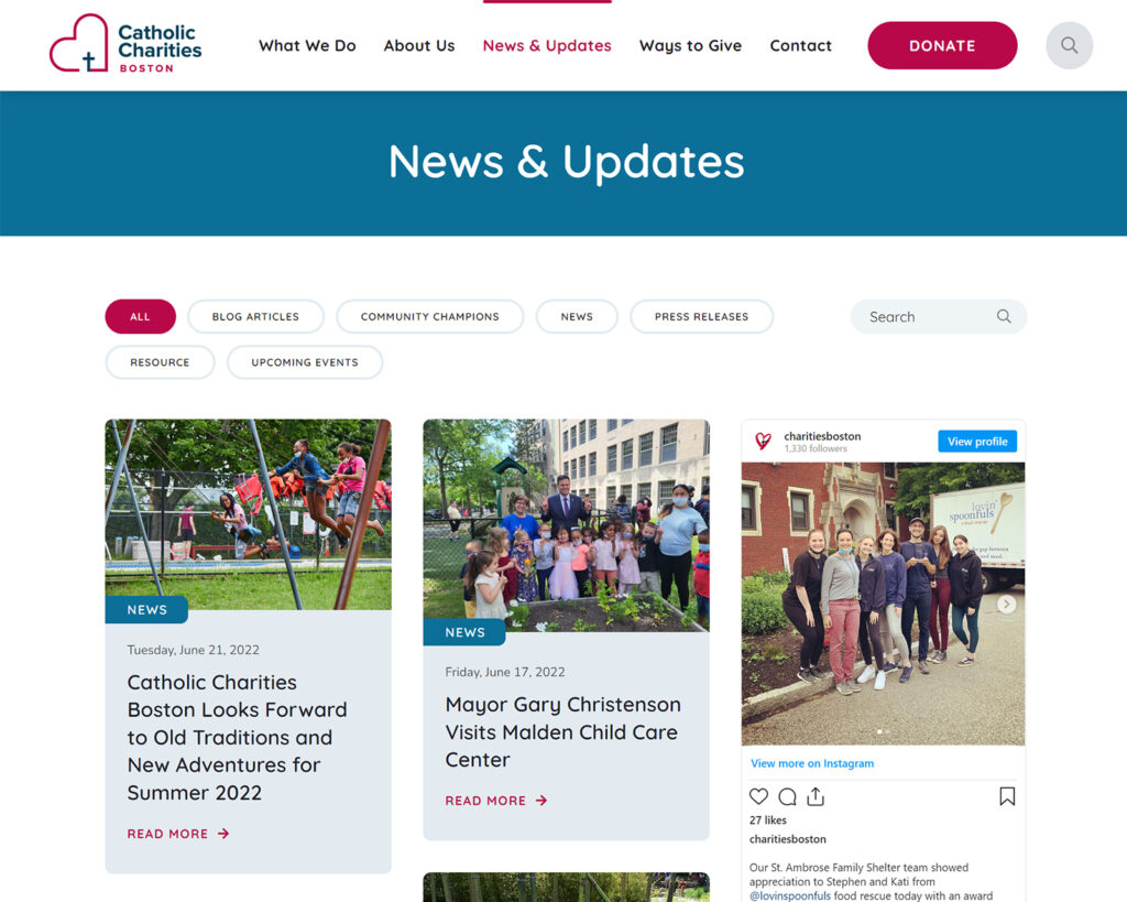 Catholic Charities of Boston News Page After