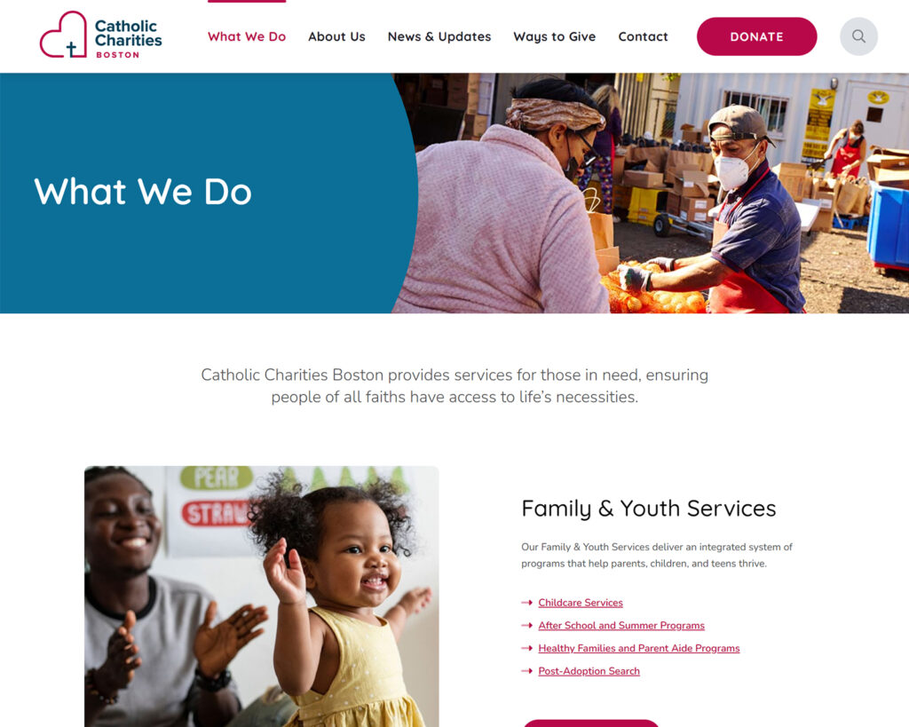 Catholic Charities of Boston Services Page After