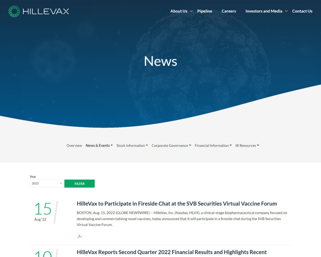 HilleVax News Page -- After