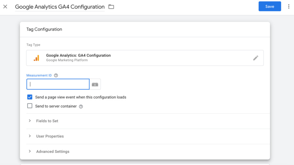 Add the ID of your new Google Analytics 4 property to start tracking.