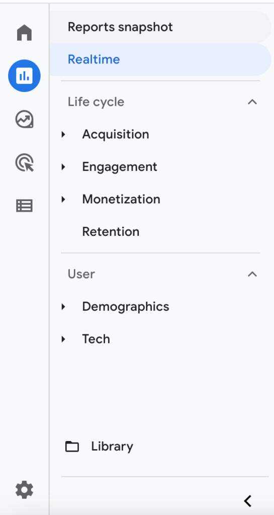 The new Google Analytics 4 navigation sidebar. 