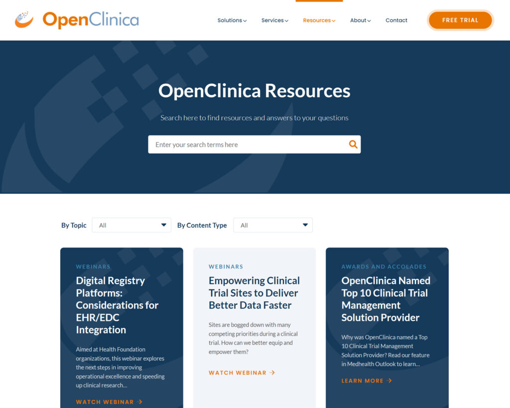 OpenClinica Resources Page After