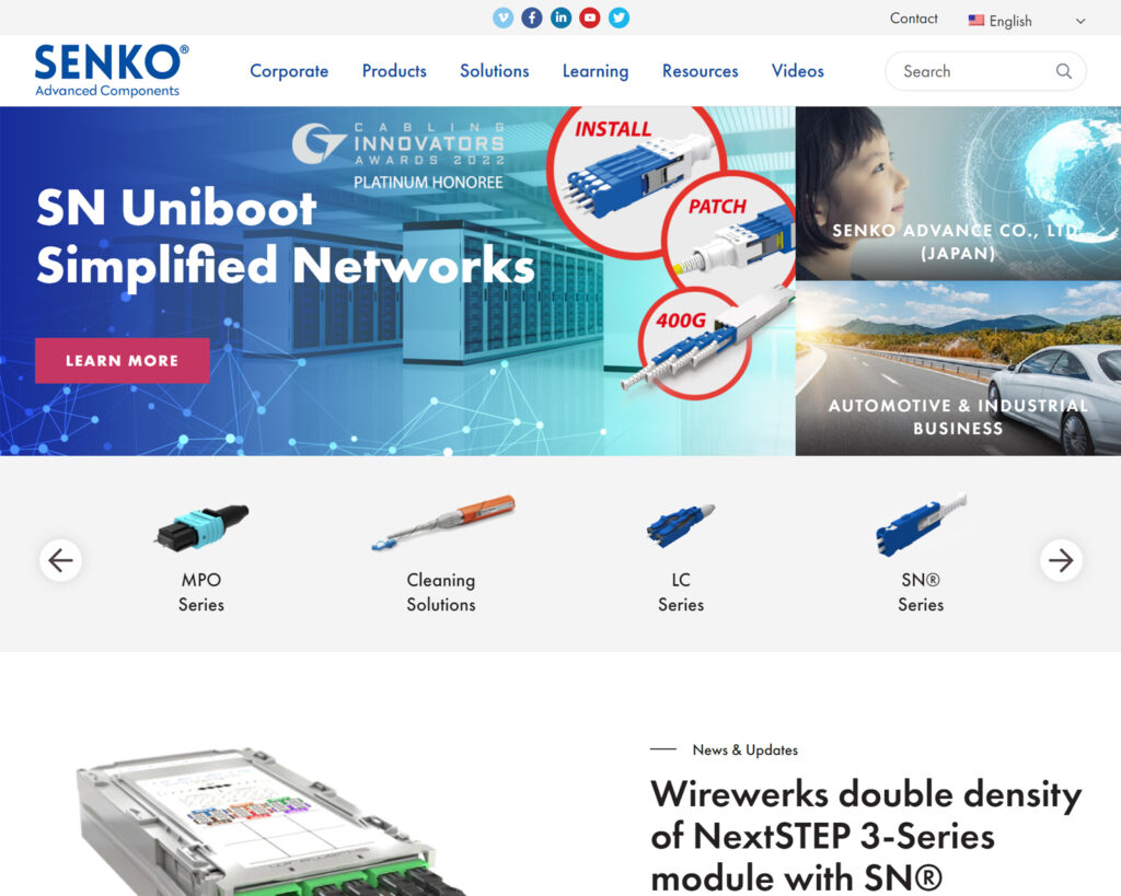Senko Advanced Components Homepage After image