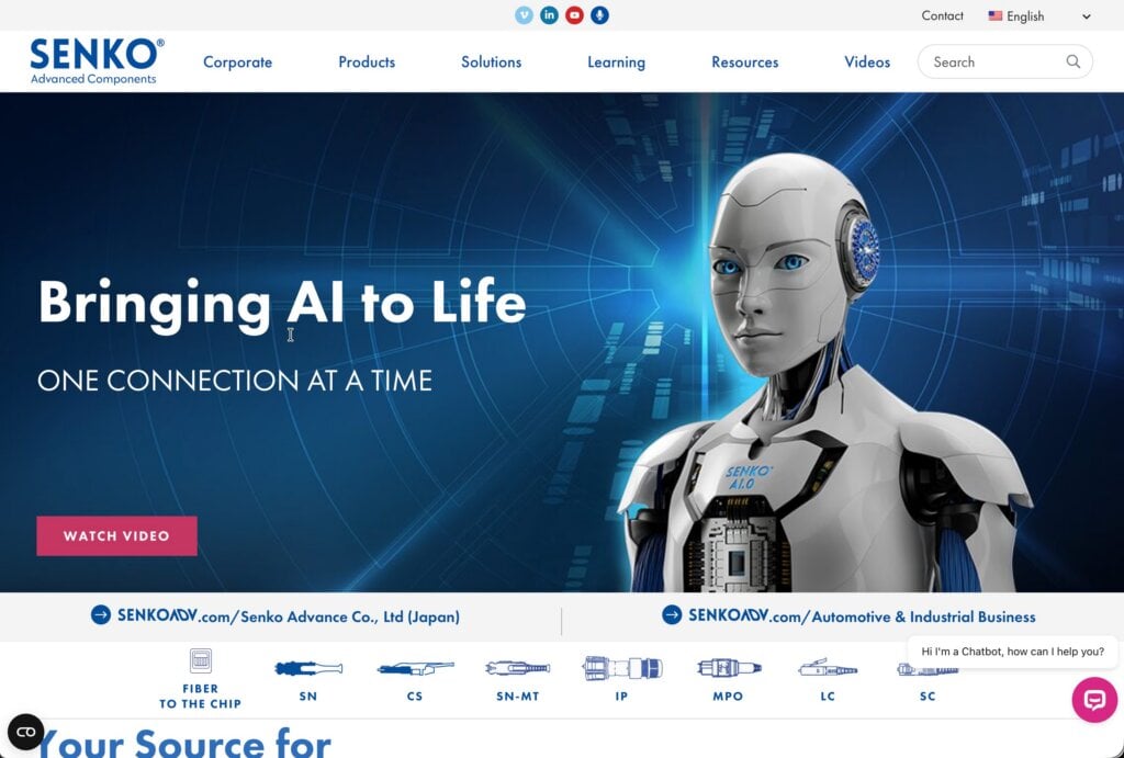 screenshot of the senko.com desktop home page