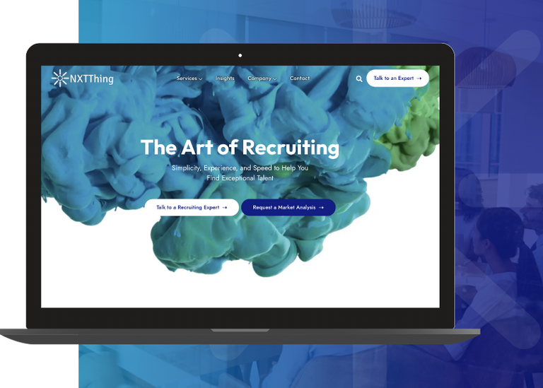 NXTThing recruiting homepage on a laptop with 'The Art of Recruiting' hero