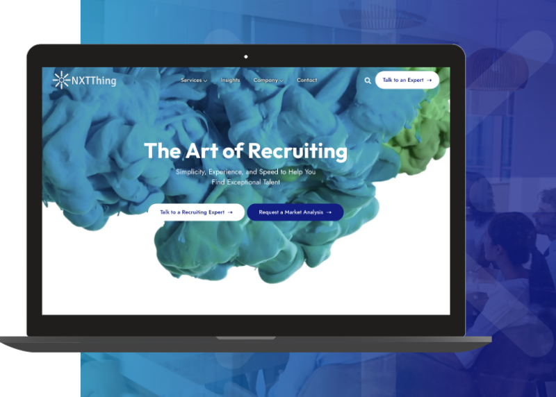NXTThing recruiting homepage on a laptop with 'The Art of Recruiting' hero