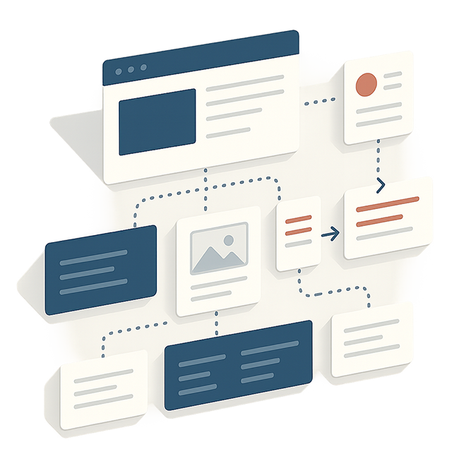 A structured website sitemap on a digital screen, illustrating information architecture planning for a custom WordPress website in 2025.
