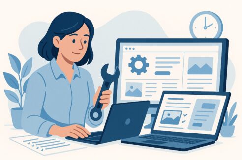 Illustration of website professional maintaining a website.