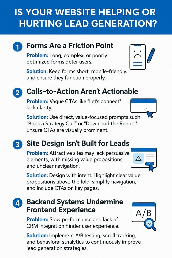 Website Lead Generation Infographic Infographic: five website issues that hurt lead generation, with tips to fix them.