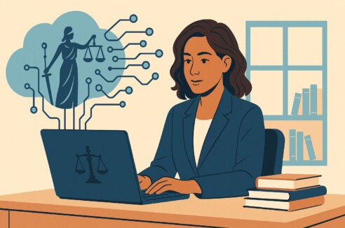 Illustration of a law firm CEO implementing AI into her law firm website.