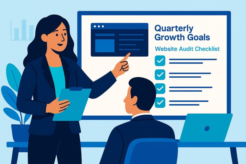A marketing leader presents quarterly growth goals to the team.