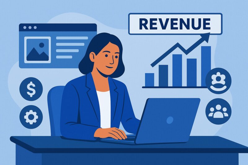 A CMO reviews revenue generated by her website.