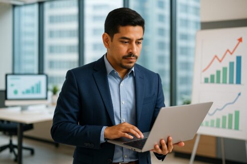 CMO reviews website and business performance to showcase value to board.