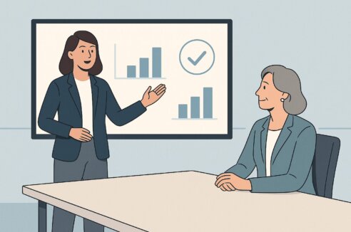 A CMO pitches her digital strategy to the executive team.