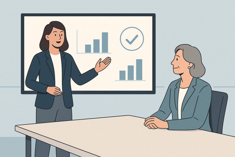 A CMO pitches her digital strategy to the executive team.