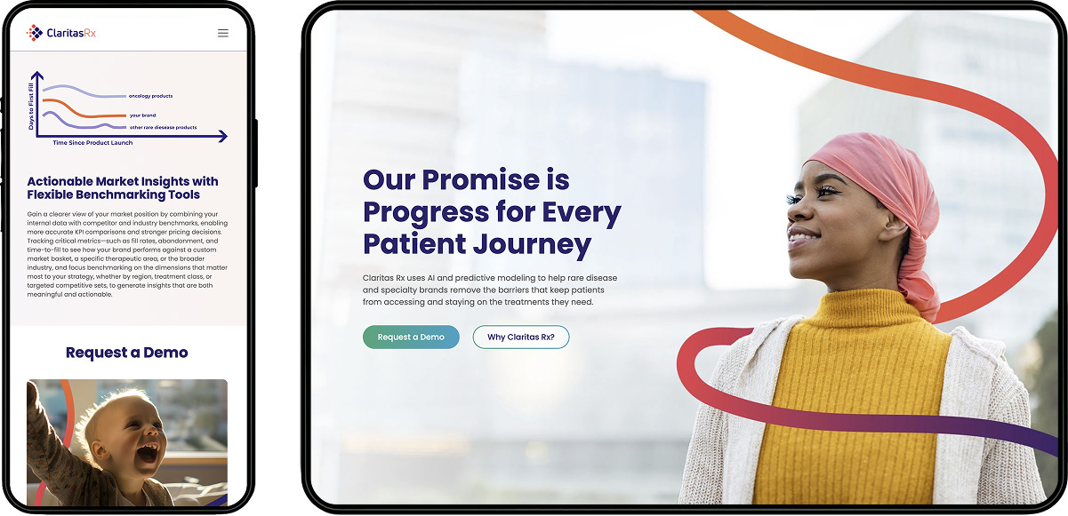 Claritas Rx website shown on desktop and mobile devices