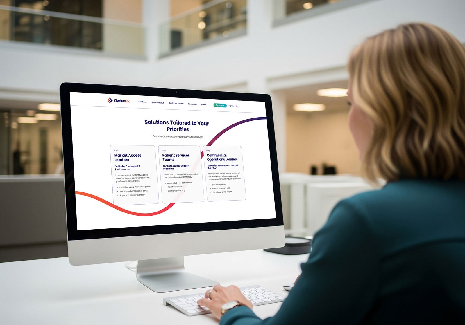 ClaritasRx.com homepage on a desktop monitor after the website redesign
