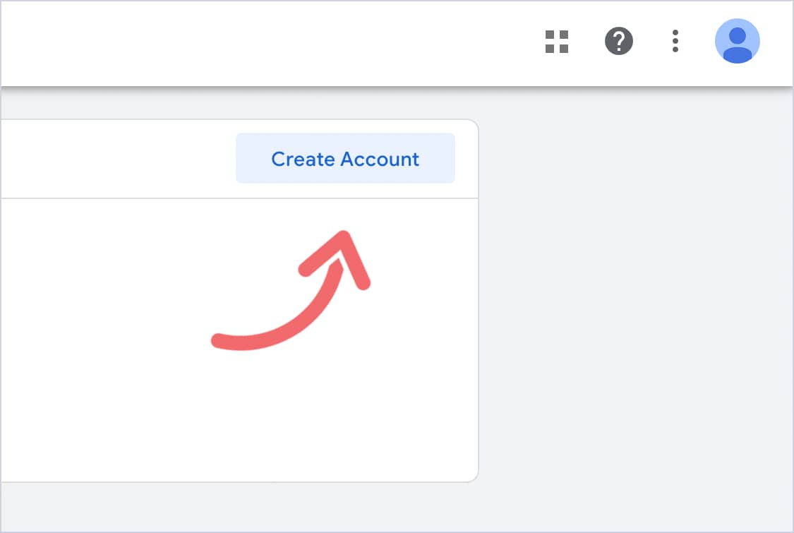 Google Tag Manager accounts page with the Create Account button highlighted.