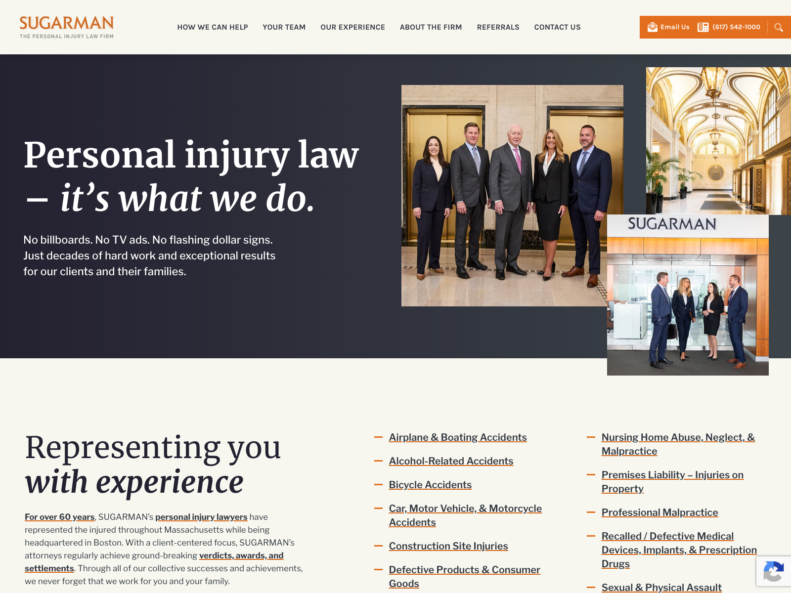 SUGARMAN personal injury law firm website homepage