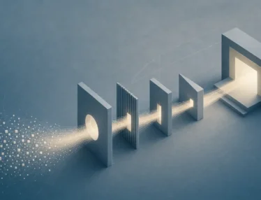 A beam through architectural gates toward an opening, visualizing website ROI