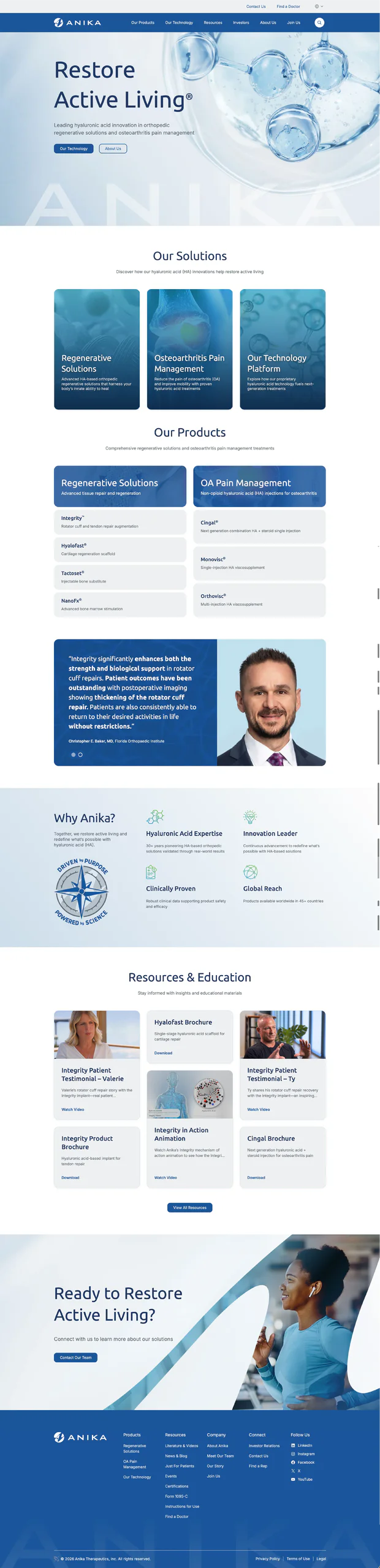 Full-page capture of the redesigned anika.com homepage