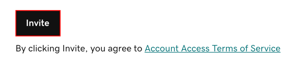 GoDaddy invite form with the Invite button highlighted.