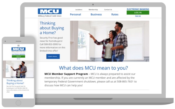 phone and laptop with credit union homepage