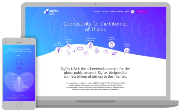 Sigfox USA homepage on computer and smart phone