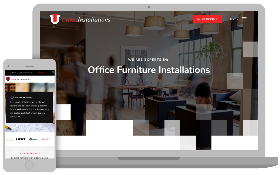 The new Union Installations website after the 3 Media Web website design project.