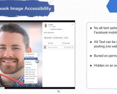 Facebook image accessibility alt tag editing options.