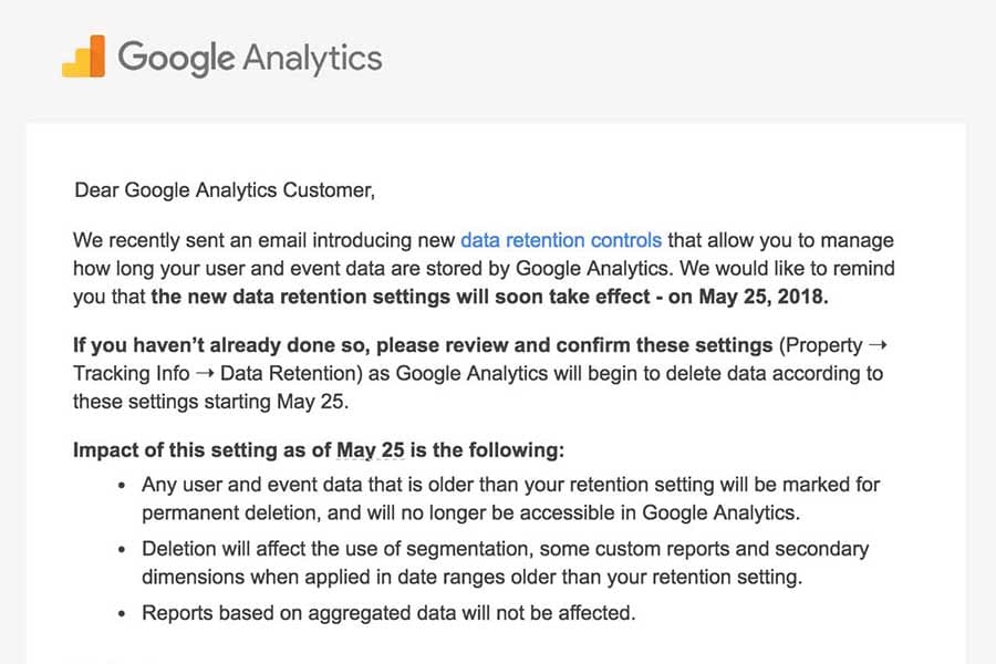 GDPR/Google Analytics: Data Processing Agreement Email.