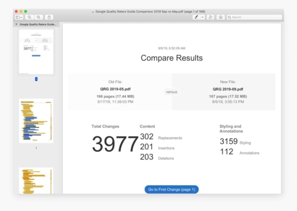 Download PDF: Google Quality Raters Guide Comparison, 2019 Sep vs May.