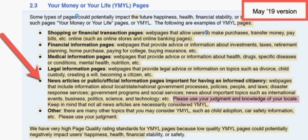 Google Quality Raters Guide, Sep 2019 Update 1 - News Govt YMYL: Old.