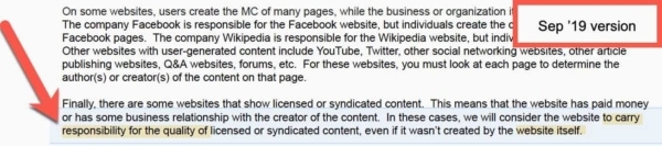 Google Quality Raters Guide, Sep 2019 Update 2 - Syndicated Content Quality: New.