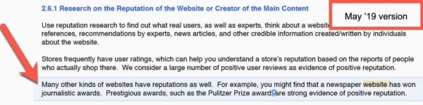 Google Quality Raters Guide, Sep 2019 Update 3 - Newspaper Websites: Old.