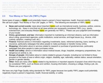 Google Quality Raters Guide: YMYL Topics.
