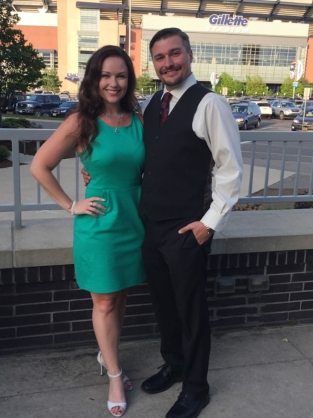 Digital Marketing Project Manager Stephanie with her husband Scott at Gillette Stadium.