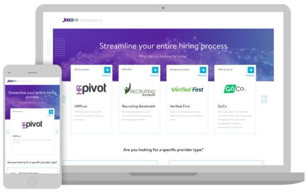 JazzHR Marketplace on Laptop and phone