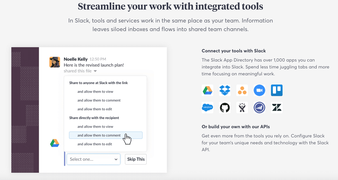 Slack Screenshot of integrated tools